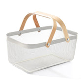 Urbane Home Metal Mesh Basket for Storage with wooden handle| 720gm | Fruit Basket and Vegetable Basket for Kitchen | Kitchen Organizer | Baskets for Organizing Home | White | Multipurpose |